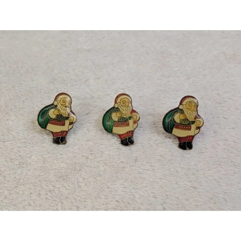 Lot of 3 Vintage Santa Claus Enamel Lapel Pins Christmas Holiday‎ Accessories
